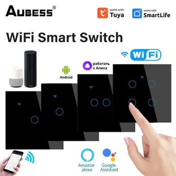 1/2/3/4gang TUYA WiFi Smart Touch Switch EU Home Light Настенная Кнопка Smart Life Нейтральный Провод Для Alexa Home Assistant Alice