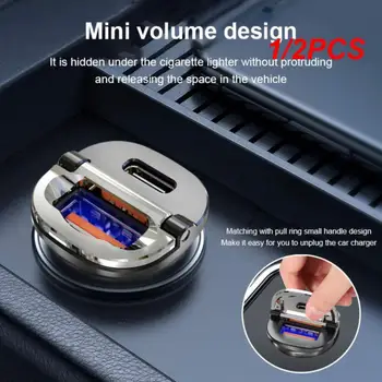 1 /2ШТ Практичных автомобильных электронных принадлежностей Мини-автомобильная зарядная головка Металлическое автомобильное универсальное автомобильное зарядное устройство 38 Вт с двойным USB-кольцом для автомобиля