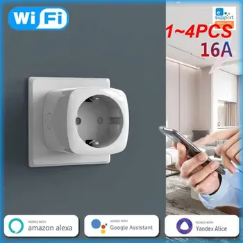 1 ~ 4ШТ смарт-штекер EU WiFi с функцией контроля питания Умная розетка с дистанционным управлением Tuya / APP Работает с Alexa Home