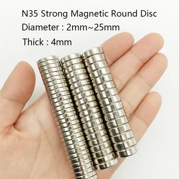 1 шт.-50 шт. Неодимовые магниты толщиной 4 мм, круглый диск N35, сверхпрочный редкоземельный материал диаметром 2 мм-25 мм