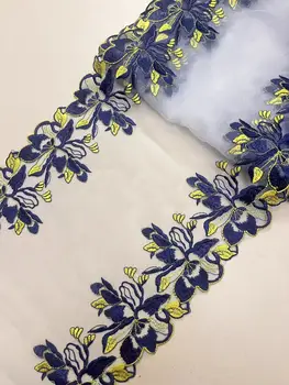 10 ярдов двусторонняя синий вышитый цветочный кружевной отделкой для белья шитье ремесло DIY одежда ткани кружева одежда аксессуары