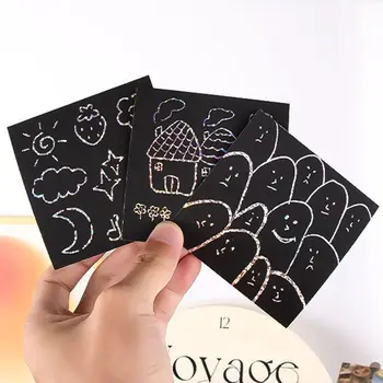 100 листов черной блестящей лазерной волшебной бумаги для рисования с 2 деревянными стилусами для детского блокнота для рисования своими руками