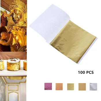 100ШТ 24K Листы съедобной золотой фольги сусального золота для украшения пищевых тортов, Декоративно-прикладное искусство, бумага для дома, позолота из настоящей золотой фольги