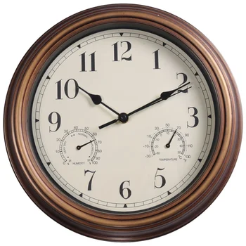 12-дюймовые Настенные часы, Ретро Водонепроницаемые Часы с Дисплеями Термометра и Гигрометра, Бесшумные Часы для Внутреннего /Наружного использования