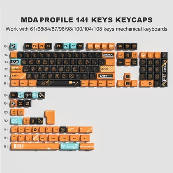 141 Keys Speed Theme PBT Keycaps MDA Profile 5 Боковых Красящих Дополнительных Пользовательских Колпачков Для Игровых Механических Клавиатур Cherry Gateron MX