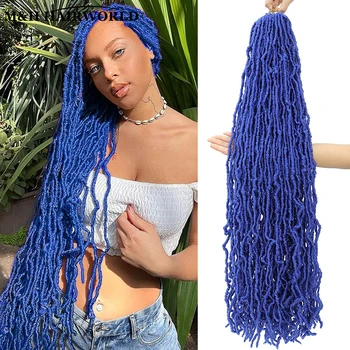 18-дюймовый синий локон Мягкие искусственные локоны Вязаные крючком косы Вьющиеся волосы Волнистые локоны Для наращивания волос крючком для женщин Предварительно растянутые