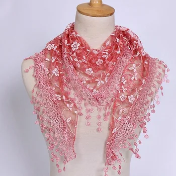1ШТ Новый женский модный треугольный шарф с кисточками, женская шаль, Кружевной шарф с цветочным принтом, шарфы для женщин