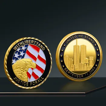 2014 Монета 9/11 Позолоченная монета Статуя Свободы Freedom Americana + 911 Манхэттенский медальон Ретро