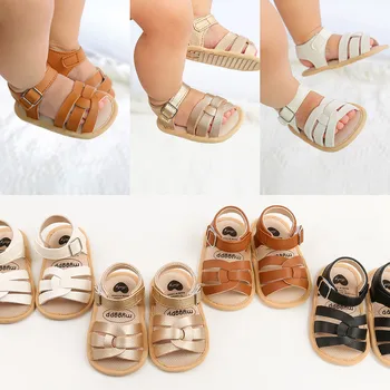 2021 Новая летняя детская обувь для малышей, сандалии для новорожденных, кожаная обувь для кроватки на мягкой подошве, однотонная