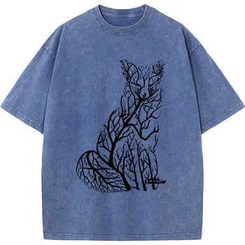 230 грамм высококачественной выстиранной старой футболки, мужская футболка Fox Tree Premium с коротким рукавом, дышащие повседневные футболки унисекс
