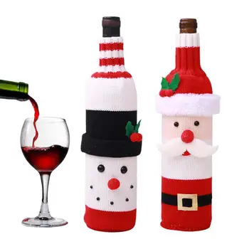 2шт Рождественский мешок для вина, дизайн Санта-Снеговика, Вязаные Сумки для бутылок, Моющаяся упаковка для бутылок, Идеальные Подарочные пакеты, Товары для домашнего декора