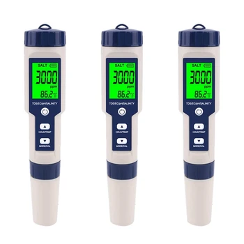 3-кратный тестер соли для бассейна, цифровой измеритель солености, высокоточный тестер солености 5 В 1 для соленой воды, водонепроницаемый тестовый набор IP67