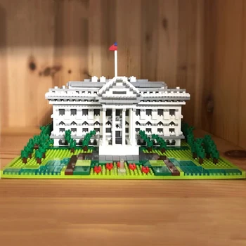 3D модель DIY Алмазные блоки Кирпичи Здание США Флаг Белого Дома Садовое дерево Мировая архитектура Игрушка для детей