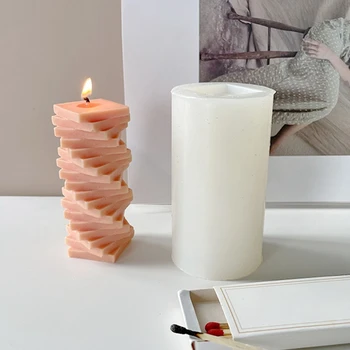 3D Спиральная квадратная колонна Силиконовая форма для свечей Серии DIY Creative Geometric Architecture Ароматерапевтическая свеча Гипсовая форма для мыла