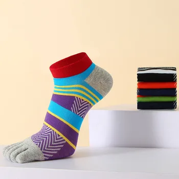 5 Пар разноцветных полосатых носков на щиколотках, мужской чистый хлопок, яркий цвет, Молодежная мода, без показа, Антифрикционные Короткие носки на 5 пальцев