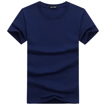 B1247 Повседневный стиль, Однотонные Мужские футболки, Хлопковые Темно-синие Футболки регулярного кроя, Летние Топы, Футболки, Мужская одежда