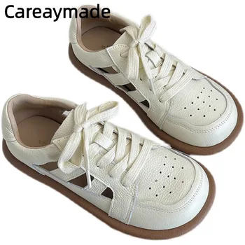 Careaymade-Летние сандалии из натуральной кожи в клетку для свиней, дышащая женская обувь на мягкой подошве, повседневная женская обувь с круглым носком