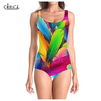 CLOOCL, Красочная картина из перьев, 3D принт, цельный купальник для девочек, купальный костюм без рукавов, Тонкие Сексуальные женские купальники 2021 Лето