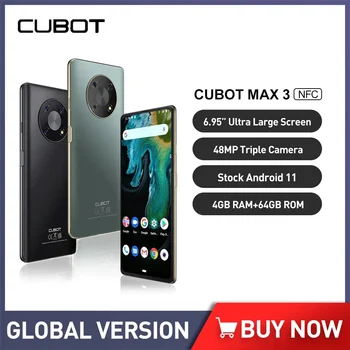 Cubot MAX 3 Смартфона 6,95 дюйма Android 11,0 4 ГБ оперативной памяти + 64 ГБ ПЗУ Мобильные Телефоны Аккумулятор 5000 мАч 48 Мп Тройная Камера мобильные телефоны NFC