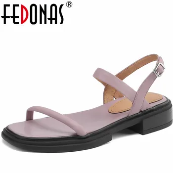 FEDONAS, Новое поступление, женские босоножки, Летние лаконичные туфли на низком каблуке, женская повседневная рабочая обувь для отдыха из натуральной кожи Basic 2023