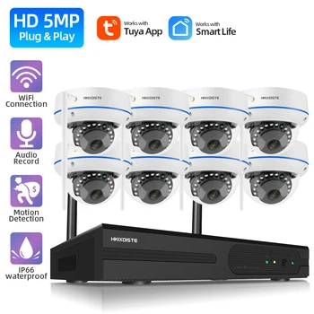 HKIXDISTE Tuya Smart Life Комплект Видеонаблюдения NVR 5MP WIFI Система Водонепроницаемый Монитор CCTV Беспроводная Камера Система Безопасности