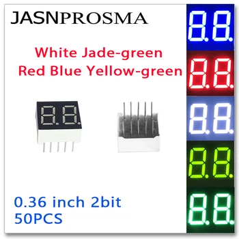 JASNPROSMA 50ШТ 0,36-дюймовая 2-разрядная трубка красный синий белый нефритовый желто-зеленый Общий Катод-Анод Светодиодный Дисплей 0,36 дюйма 2-разрядный два