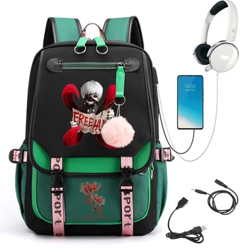 Kaneki Ken Tokyo Ghoul Аниме Mochila, женские рюкзаки для подростков, USB-порт, Школьные сумки для девочек, Рюкзак для мальчиков, сумка для книг
