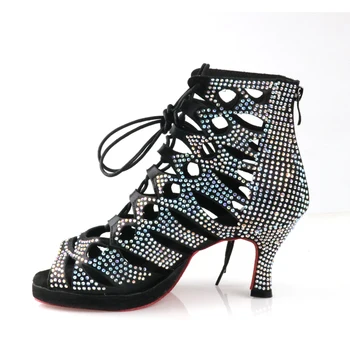 Loogtshon Со стразами, профессиональная обувь для латиноамериканских танцев, каблук 9 см, женская обувь для танцев, бесплатная доставка, красивая и удобная