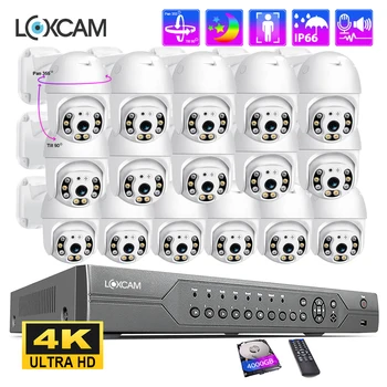 LOXCAM 16CH 4K PTZ Ai POE Система Безопасности 5MP Автоматическое Отслеживание Наружного Искусственного Интеллекта Обнаружение Человека Двустороннее Аудио IP Камера Комплект Видеонаблюдения