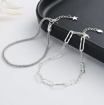 MEETSOFT Серебряные Браслеты-цепочки из серебра 925 пробы со звездами, наращиваемые для женщин, Изысканные ювелирные изделия, минималистичные аксессуары