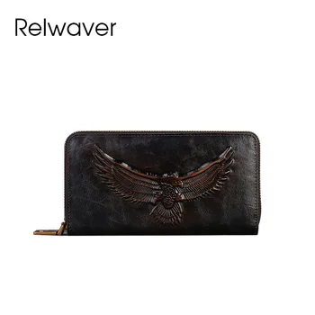 Relwaver кошелек из натуральной кожи с тиснением орла длинный кошелек 2023 осень зима новая женская мужская сумка универсальный кошелек-клатч на молнии