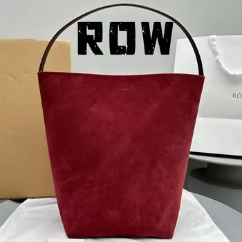 ROW 2023 Женская Классическая Винно-красная сумка-ведро Для Поездок На работу Трех Размеров Повседневная С Внутренней Подкладкой Из Воловьей Кожи Большой емкости