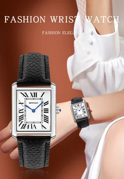 Sanda Прямоугольные наручные часы для женщин Серебряный корпус Женские часы Люксовый бренд Кожаный ремешок Кварцевые часы zegarek damski 1108