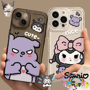 Sanrio Kuromi для Чехла для Телефона iPhone 15 14pro 13 12 11 Pro Max Xs Plus Чехол Прозрачный Аниме Пара Защитная Задняя Крышка