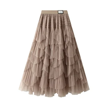 SISHION 2023, новые осенне-зимние длинные юбки для женщин, VD4249, женская юбка из тюля с сеткой в стиле розового черного торта,