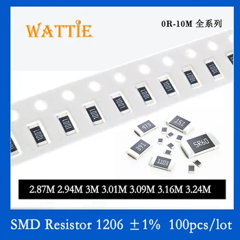 SMD резистор 1206 1% 2,87 М 2,94 М 3 М 3,01 М 3,09 М 3,16 М 3,24 М 100 шт./лот микросхемные резисторы 1/4 Вт 3,2 мм* 1,6 мм