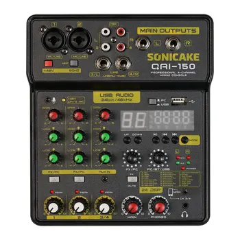 SONICAKE 4-Канальный Микшерный пульт Профессиональный Аудиомикшерный пульт со Звуковой картой USB Bluetooth и Встроенным Фантомным питанием 48 В для дома