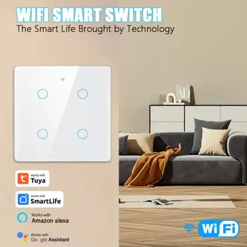 Tuya WIFI Smart Switch Бразилия 4X4 Умный Дом Сенсорная Панель 4/6 Банд Выключатель Света Smart Life Control Для Alexa Home