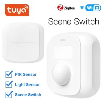 Tuya WiFi Zigbee Smart Scene Switch PIR Датчик Движения Детектор Света Умный Кнопочный Переключатель Беспроводной Пульт Дистанционного Управления Домашней Автоматизацией