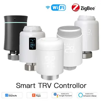 Tuya ZigBee / WIFI Термостатические клапаны радиатора Программируемый регулятор температуры привода TRV Управление приложением Через Alexa Google Home