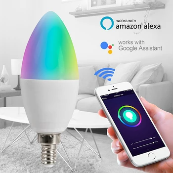 Zigbee Tuya E14 E12 Умная Свеча-Лампа RGBCW 5 Вт Светодиодная Лампа Smartthings С Дистанционным Управлением, Совместимая С Google Home Alexa