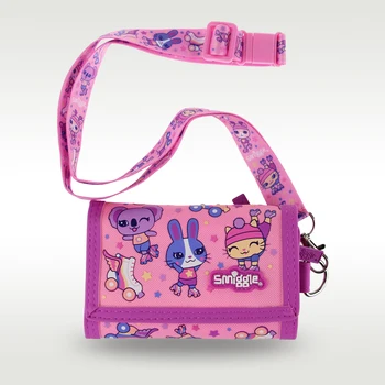 Австралия, оригинальный детский кошелек Smiggle, клатч для девочек, сумка для карт, розово-фиолетовый кролик, трехслойный кошелек для монет, кавайный ранец, 5 дюймов