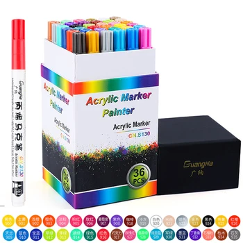 Акриловая ручка 36 цветов Акриловая краска Маркерные ручки Художественный маркер для ткани, холста, художественной наскальной живописи, изготовления открыток, металла и керамики