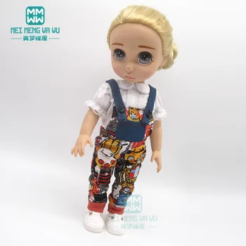 Аксессуары для кукол, одежда для 40-сантиметровой куклы, Белая рубашка + брюки с цветочным ремешком