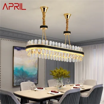 Апрельская овальная люстра, хрустальный подвесной светильник, домашний кожаный круглый светильник в стиле постмодерн для гостиной-столовой