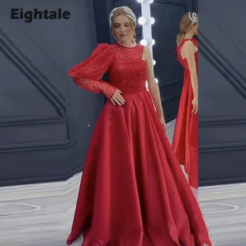 Арабское вечернее платье Eightale с круглым вырезом, трапециевидной формы, длиной до пола, красные платья для выпускного вечера, свадебные платья для гостей для женщин, Vestido Festa