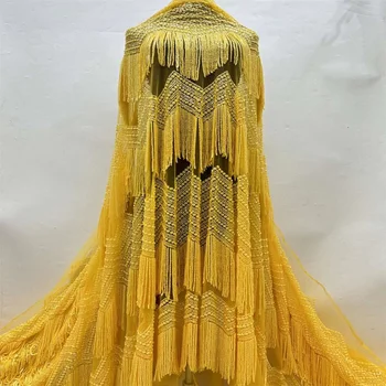 Африканская кружевная ткань ручной работы из бисера 2024, Высококачественная кружевная ткань с последовательной вышивкой, Французская Нигерийская кружевная ткань для свадебного платья tc-0725
