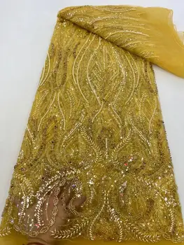 Африканская кружевная ткань с пайетками ZH-1308368, Высококачественный Бисерный Нигерийский Французский тюль, кружевной материал для свадебного платья