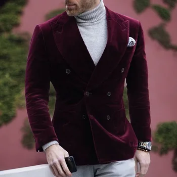 Бархатный двубортный блейзер для мужчин 2023, мужской пиджак с отворотом, 1 шт, мужское модное пальто на заказ