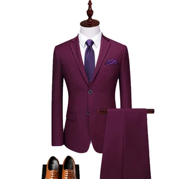 Блейзер Мужской костюм 2 шт (пальто + брюки) Black Dark Red Fashion Spring Business Groom Wedding Party High-end Slim Fit пиджак мужской
